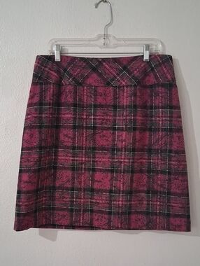 Pink Plaid Wool Blend Mini Skirt